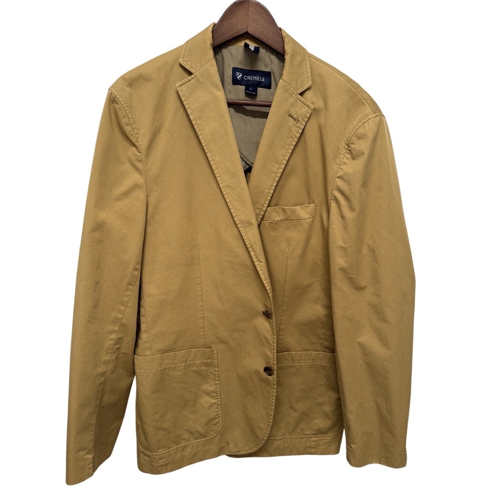 Cremieux Mens Khaki Tan Cotton Two Button Blazer Sport Coat Jacket Size L